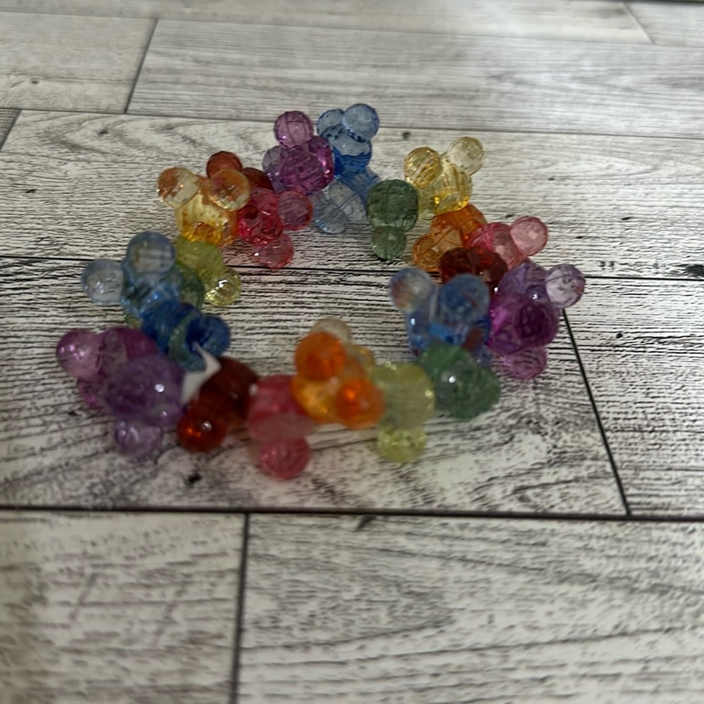 Disney parks Mickey multicolor rainbow plastic bead cluster elastic bracelet